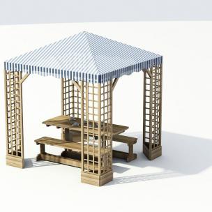 遮阳棚、长条户外桌子、凳子组合