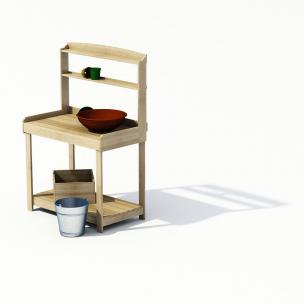 户外双层储物架、金属水桶组合