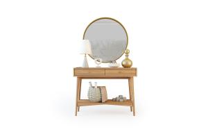 北欧实木梳妆台、圆镜组合