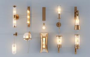 现代轻奢金属架玻璃灯罩壁灯组合