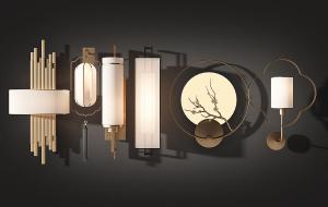 新中式柱型、灯笼状、金属梅花枝壁灯