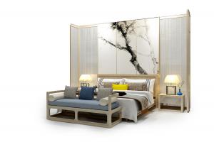 新中式酒店浅实木双人床、床尾凳组合