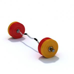 红色、黄色杠铃、弯杠杠铃