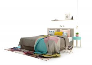 现代家居软包双人床、床头柜组合