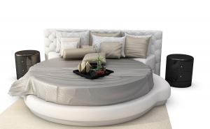 现代皮革菱形软包圆床、床头柜组合