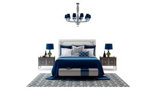 新中式方形床头双人床、脚踏组合