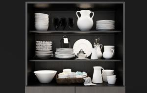 厨房收纳置物架、碗盘、杯子