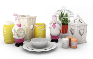 厨房摆件收纳瓶、鸟笼植物、木偶厨师装饰品