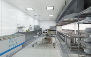 厨房后厨洗碗池、冰柜、厨房设备