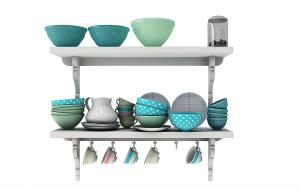 厨房置物架彩色瓷碗、杯盘、收纳罐餐具用品