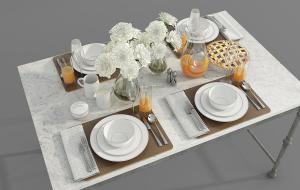 餐桌餐具、花瓶、饮料杯组合3d模型 餐桌餐具、花瓶、饮料杯组合