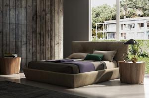 现代软包双人床、实木床头柜