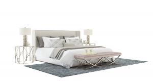 现代轻奢双人床、床尾凳、床头柜组合