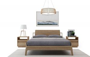 北欧实木双人床、床头柜摆件组合