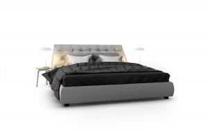 后现代软包床头双人床、台灯组合