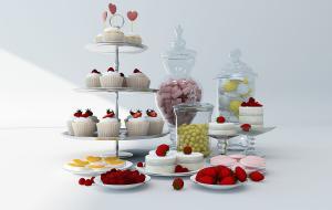 三层糕点盘、食品收纳瓶、草莓食物