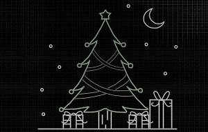 圣诞树、礼盒、月亮霓虹灯灯管