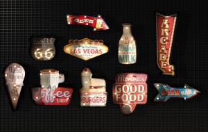 工业风啤酒瓶、箭头、冰激凌霓虹灯