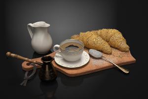 面包、菜板、咖啡食物食品