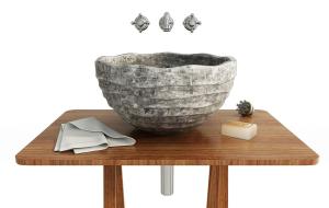 复古石雕洗手盆、洗手台、水龙头