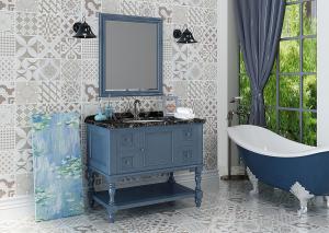 美式乡村卫生间蓝色洗手柜、浴缸