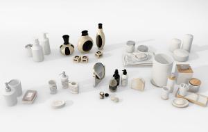 洗漱用品、镜子、香皂卫生间摆设