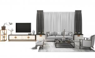 现代中式沙发、茶几和电视柜组合