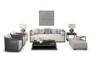 新中式沙发、茶几和吊灯组合