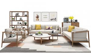 现代中式沙发、茶几和边柜组合