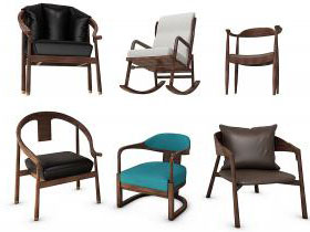 中式实木圈椅、单椅、摇椅组合