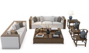 新中式沙发、茶几和太师椅组合