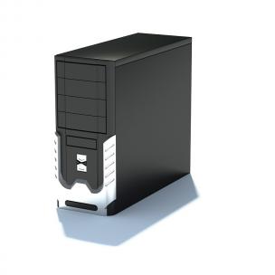 有银色造型装饰的黑色电脑主机箱