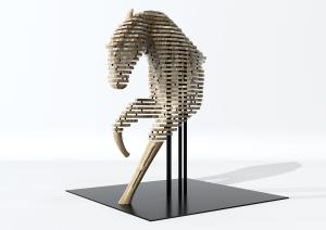 现代抽象镂空金属马雕塑、装饰品摆件