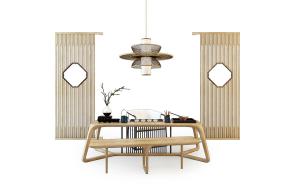 新中式实木茶桌椅、长凳组合