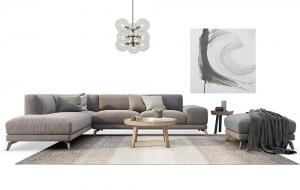 现代北欧布艺沙发、茶几和吊灯组合