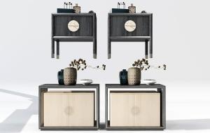 新中式床头柜、装饰品摆件