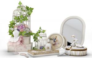 化妆盒、珠宝首饰盒、镜子和鸟笼摆件