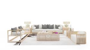 中式沙发、茶几和台灯组合