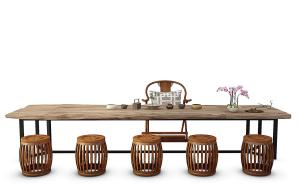 新中式铁艺茶桌椅、鼓凳组合