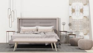 现代轻奢双人床、床尾凳组合