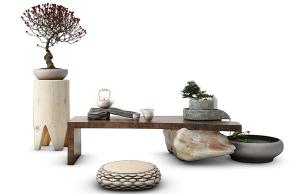 新中式禅意茶桌、蒲团组合