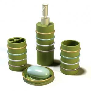 暖绿色漱口杯、牙刷杯、洗发水 卫浴五件套