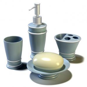 粉蓝色牙刷杯、漱口杯、香皂盒 卫浴用品、五件套