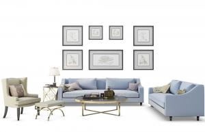 欧式沙发、茶几和装饰画组合