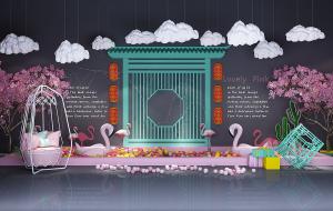 北欧海洋球、火烈鸟、吊椅网红背景墙