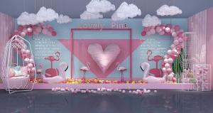 现代唯美少女心、火烈鸟、吊椅节日婚庆网红背景墙