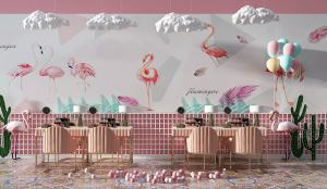 北欧火烈鸟、云朵吊灯、气球网红化妆间背景墙