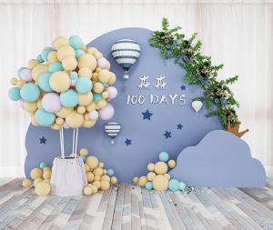 热气球、云朵、花卉婚礼背景墙