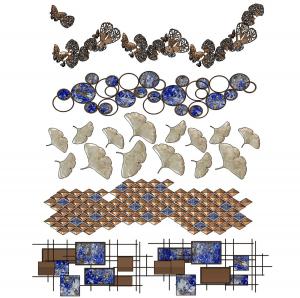 新中式铁艺蝴蝶花卉、银杏叶墙饰、挂饰