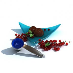 三角蓝色果盘、量勺